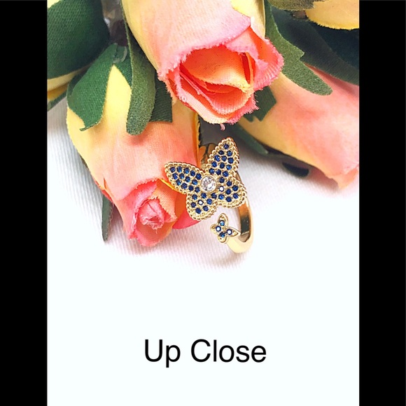 Sapphire Diamond CZ Butterfly Ring in Gold Filled, NWT. September Birthstone - Picture 3 of 11